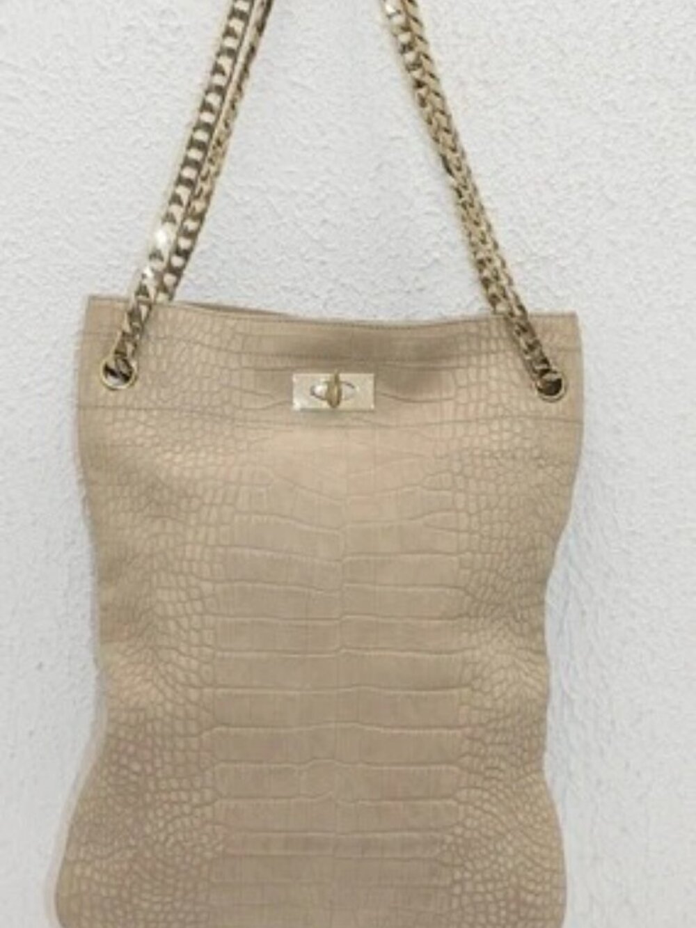 Givenchy Tan Leather Crocodile Print Maison Tote w/ Gold Chain Strap